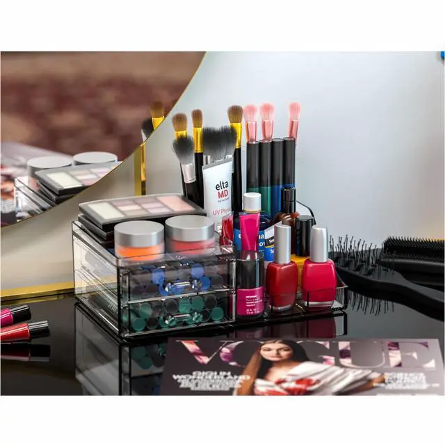 Alt view image 5 of 7 - Acrylic Small Makeup Organizer with Drawers,Clear Skincare Organizer for Vanity,Dresser,Bathroom Countertop,Cute Cosmetic Organizer for Lip Gloss,Makeup Brush,Beauty,Skin Care and Cosmetic Storage