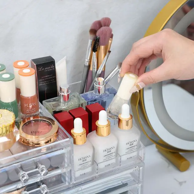 Alt view image 6 of 7 - Acrylic Small Makeup Organizer with Drawers,Clear Skincare Organizer for Vanity,Dresser,Bathroom Countertop,Cute Cosmetic Organizer for Lip Gloss,Makeup Brush,Beauty,Skin Care and Cosmetic Storage