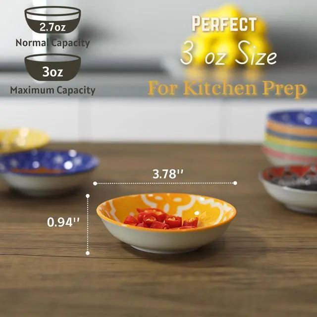 Alt view image 2 of 6 - Ceramic Dipping Bowls, 3 oz Soy Sauce Dish Pinch Bowls, Small Bowls for Condiments & Side Dishes, Mini Appetizer Plates for Sushi & Charcuterie, Microwave & Dishwasher Safe, Set of 6