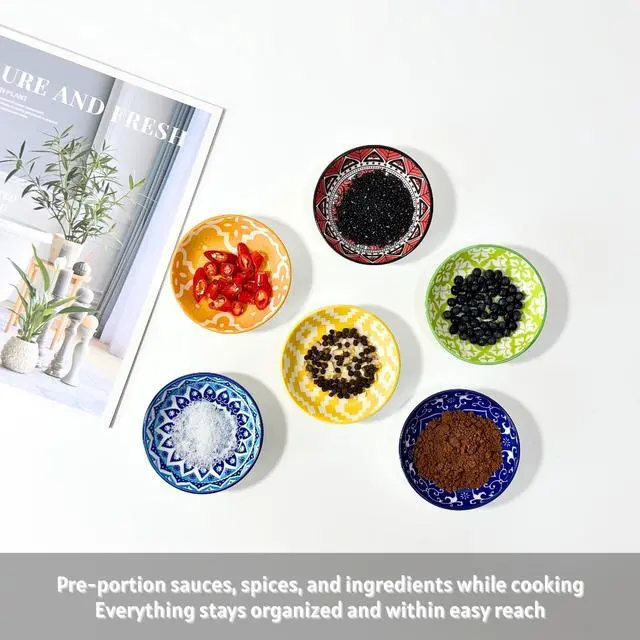 Alt view image 4 of 6 - Ceramic Dipping Bowls, 3 oz Soy Sauce Dish Pinch Bowls, Small Bowls for Condiments & Side Dishes, Mini Appetizer Plates for Sushi & Charcuterie, Microwave & Dishwasher Safe, Set of 6
