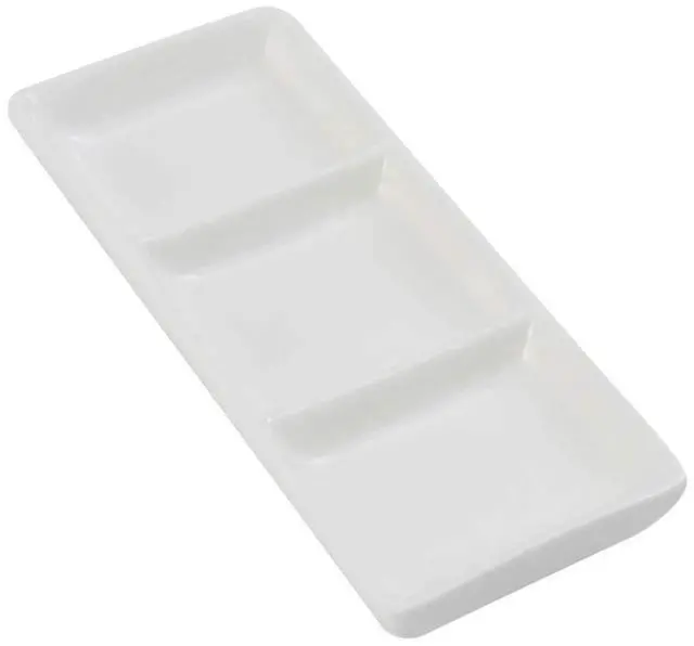 Main image of 1PC Mini White Ceramic Rectangular 3 Compartment Appetizer Serving Tray Divided Spices Vinegar Nuts Snack Sauce Dishes for Home Kitchen Restaurant