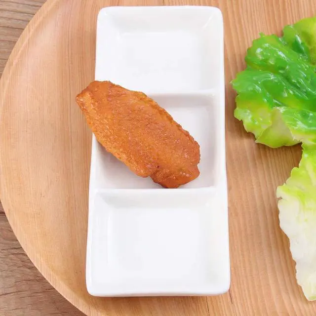 Alt view image 4 of 4 - 1PC Mini White Ceramic Rectangular 3 Compartment Appetizer Serving Tray Divided Spices Vinegar Nuts Snack Sauce Dishes for Home Kitchen Restaurant