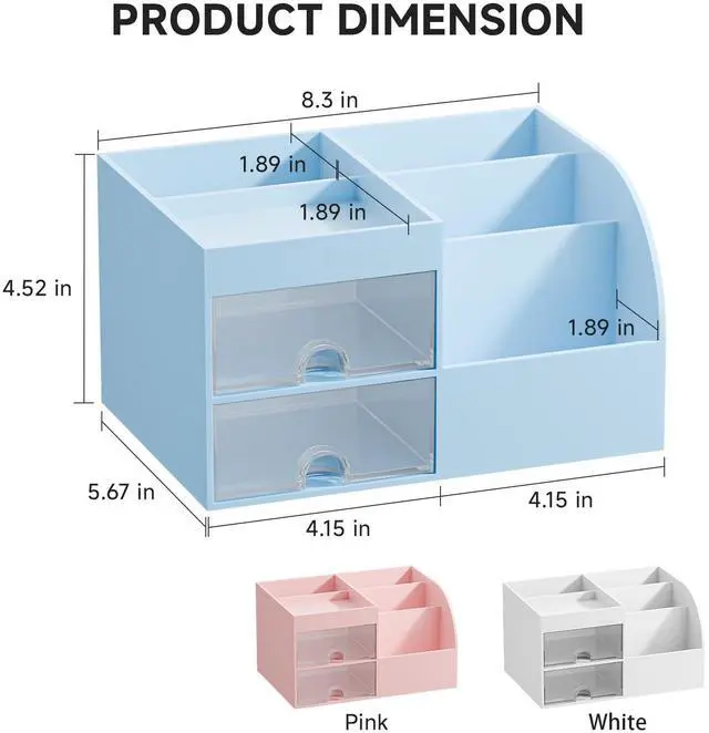 Alt view image 3 of 7 - Makeup Organizer with 2 Drawers, Makeup Organizers Countertop for Vanity and Bathroom, Make up organization and Skincare Storage with Brush Holder, for Dresser, Desktop, Cosmetic Display Case (Blue)