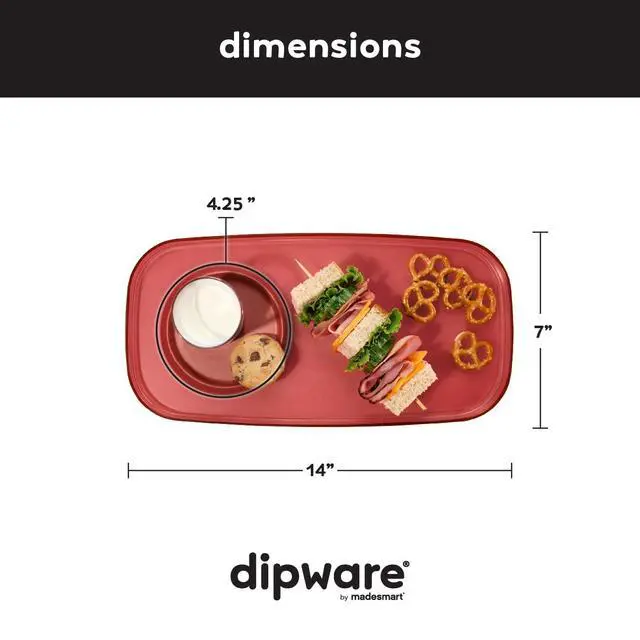 Alt view image 3 of 7 - dipware Small Serving Plate, Stackable & Removable Dip Bowl for Salsa, Queso, Salad, Olives, Dishwasher & Microwave Safe, Multipurpose Plate & Bowl, Red