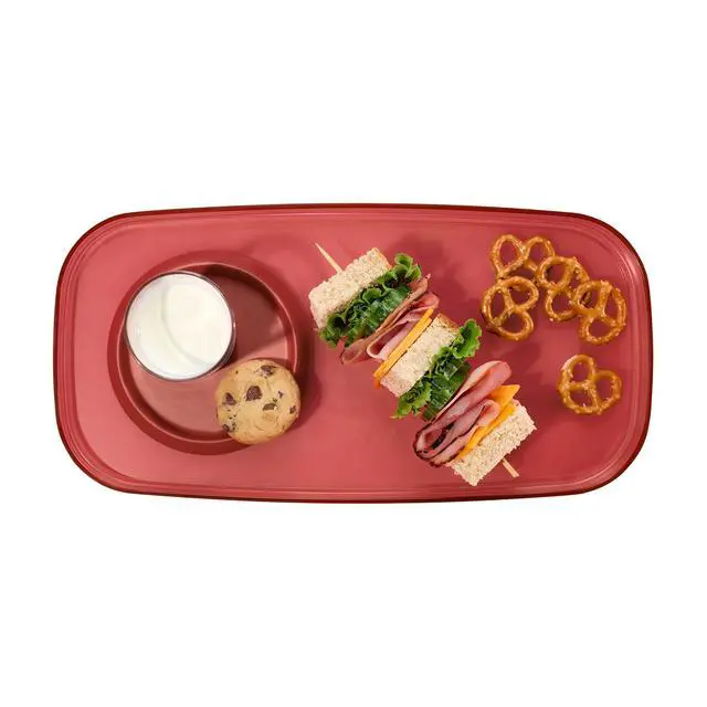 Alt view image 6 of 7 - dipware Small Serving Plate, Stackable & Removable Dip Bowl for Salsa, Queso, Salad, Olives, Dishwasher & Microwave Safe, Multipurpose Plate & Bowl, Red