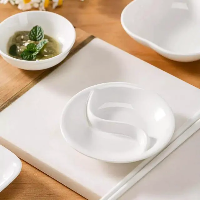 Alt view image 2 of 3 - 2PCS 3.5inch Ceramic Serving Platter Rectangular 2 Compartment Appetizer Serving Tray Divided Spices Vinegar Nuts Sauce Dishes for Home Kitchen Restaurant