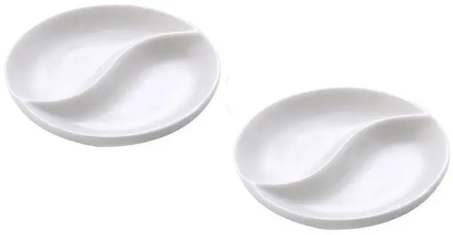 Main image of 2PCS 3.5inch Ceramic Serving Platter Rectangular 2 Compartment Appetizer Serving Tray Divided Spices Vinegar Nuts Sauce Dishes for Home Kitchen Restaurant
