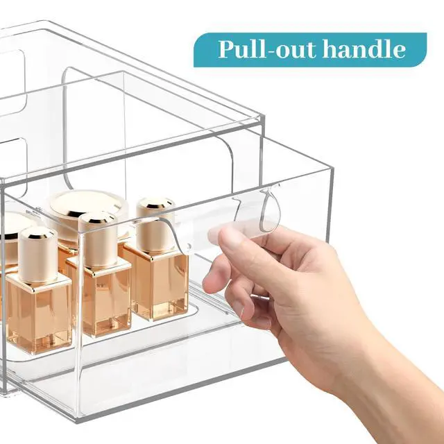 Alt view image 3 of 7 - 4 Pack Stackable Plastic Makeup Organizer Drawers, Acrylic Organizers, Clear Storage Bins with Pull-Out Handles for Vanity, Kitchen Cabinets, Pantry