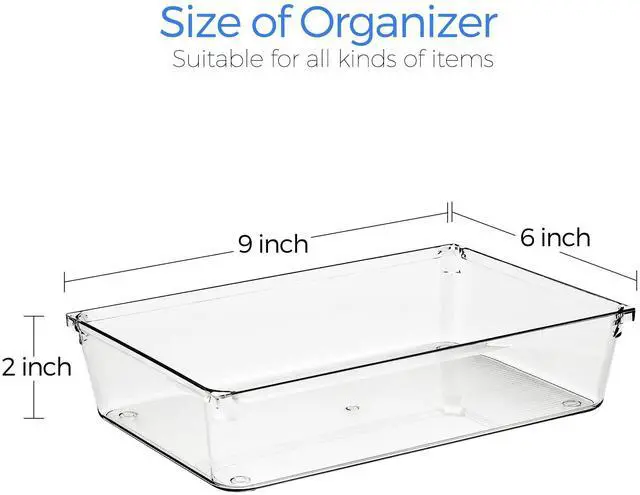 Alt view image 3 of 7 - 6 Pack Drawer Organizer - 6" X 9" Plastic Storage Bins, Acrylic Organizers with Non-Slip Pads Clear Desk Storage Tray for Makeup, Jewelries, Kitchen Utensils, Bathroom and Office