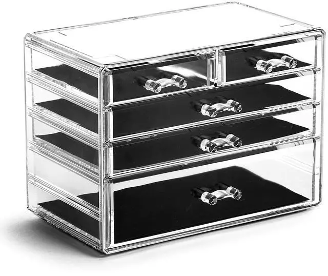 Main image of THE MANHATTAN SERIES Acrylic Makeup Drawer Organizer-3 Large 2 Small Drawer | Clear Beauty Organizers and Storage| Cosmetic & Makeup Organizer | Home Organization| Jewelry & Vanity Accessories