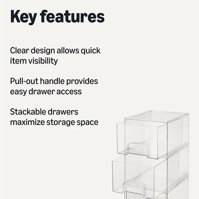 Alt view image 2 of 5 - Stackable Plastic Storage Makeup Organizer Drawers, Clear, 7.5" x 6" x 4.5", 4-Pack