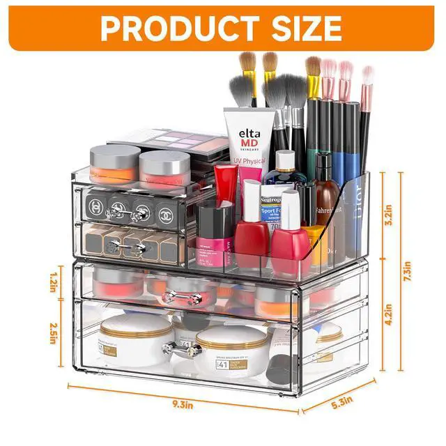 Alt view image 3 of 7 - Clear Acrylic Makeup Organizer for Vanity,Bathroom,Dresser,4 Drawer Make up Organizers for Counter,Plastic Countertop Makeup Storage for Beauty,Hair Accessory,Brush,Cosmetic,Skincare Organizer