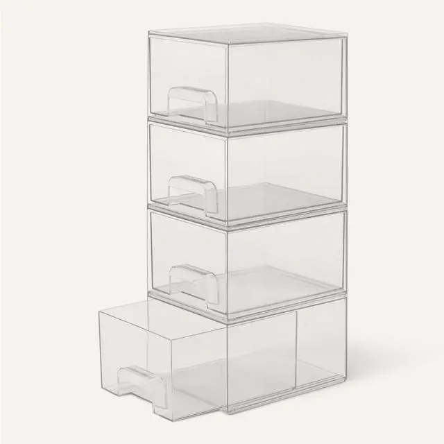 Alt view image 4 of 5 - Stackable Plastic Storage Makeup Organizer Drawers, Clear, 7.5" x 6" x 4.5", 4-Pack