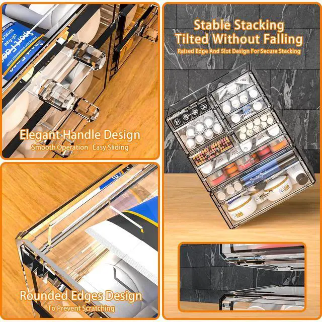 Alt view image 4 of 7 - Clear Make up Organizers for Vanity,Skincare Organizer With 5 Drawers for Dresser,Plastic Cute Desk Accessories Organization and Bathroom Organizers Storage Case Box for Beauty,Skin Care