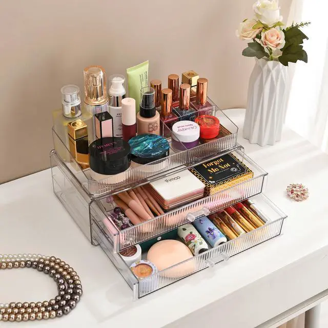 Alt view image 6 of 7 - stackable storage drawers, acrylic storage rack, cosmetics and beauty products organizer, suitable for makeup room, bathroom, pantry, home bedroom storage