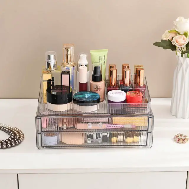 Alt view image 7 of 7 - stackable storage drawers, acrylic storage rack, cosmetics and beauty products organizer, suitable for makeup room, bathroom, pantry, home bedroom storage
