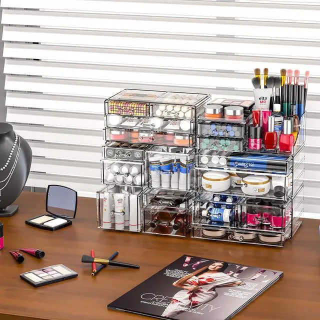 Alt view image 5 of 7 - Clear Acrylic Makeup Organizer for Vanity,Bathroom,Dresser,4 Drawer Make up Organizers for Counter,Plastic Countertop Makeup Storage for Beauty,Hair Accessory,Brush,Cosmetic,Skincare Organizer
