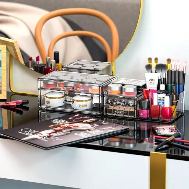 Alt view image 4 of 7 - Clear Acrylic Makeup Organizer for Vanity,Bathroom,Dresser,4 Drawer Make up Organizers for Counter,Plastic Countertop Makeup Storage for Beauty,Hair Accessory,Brush,Cosmetic,Skincare Organizer