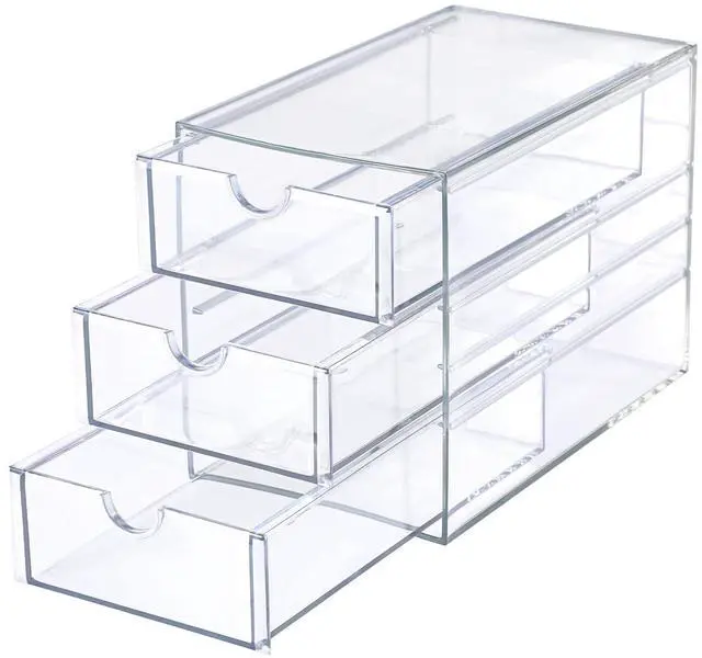 Main image of 3 Drawers Acrylic Drawer Organizer Clear Desktop Organizer for Hair Accessories Jewelry Stationery Office Supplies Acrylic Drawer Storage Box for Vanity Bathroom Closet