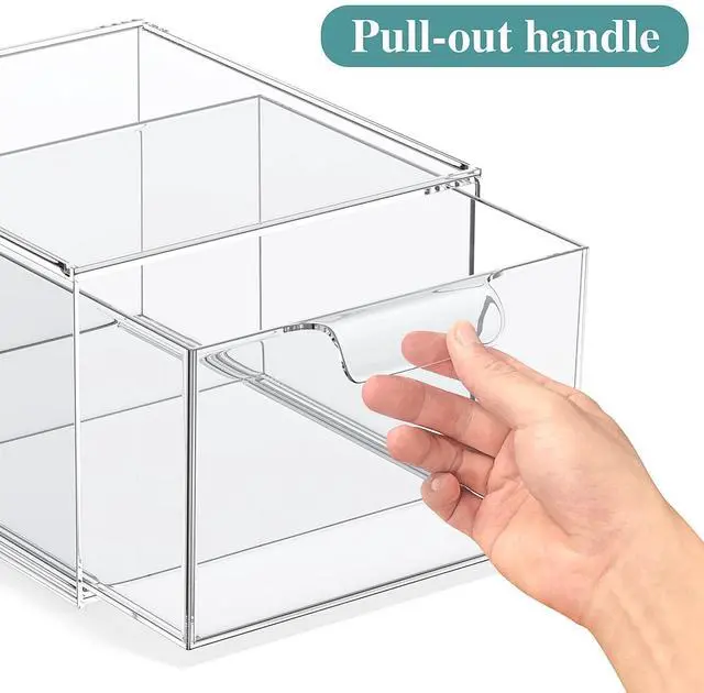 Alt view image 3 of 7 - 3 Pack Stackable Makeup Organizer and Storage, Acrylic OrganizersClear Plastic Storage Drawer with Handles for Vanity, Undersink, Kitchen Cabinets, Pantry