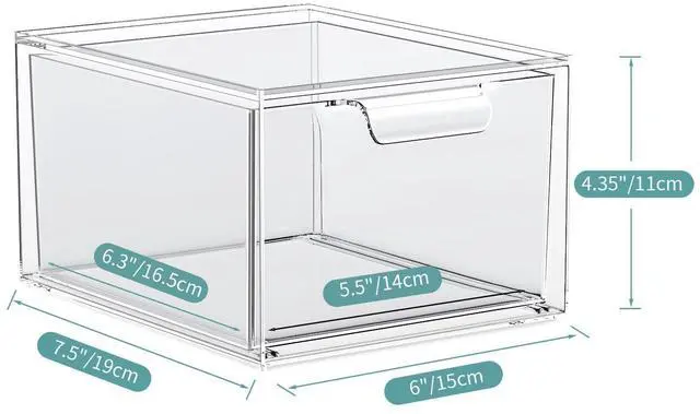 Alt view image 2 of 7 - 3 Pack Stackable Makeup Organizer and Storage, Acrylic OrganizersClear Plastic Storage Drawer with Handles for Vanity, Undersink, Kitchen Cabinets, Pantry