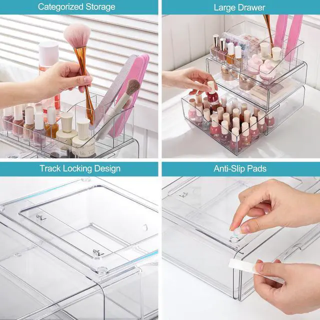 Alt view image 6 of 7 - 3 Tier Clear Makeup Organizer with Drawer, Cosmetic Storage for Dresser Countertop and Bathroom Vanity, Beauty Holder for Lipstick Brush Skincare