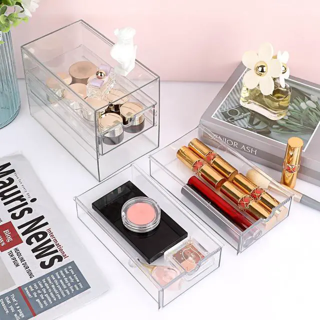 Alt view image 6 of 7 - 3 Drawers Acrylic Drawer Organizer Clear Desktop Organizer for Hair Accessories Jewelry Stationery Office Supplies Acrylic Drawer Storage Box for Vanity Bathroom Closet