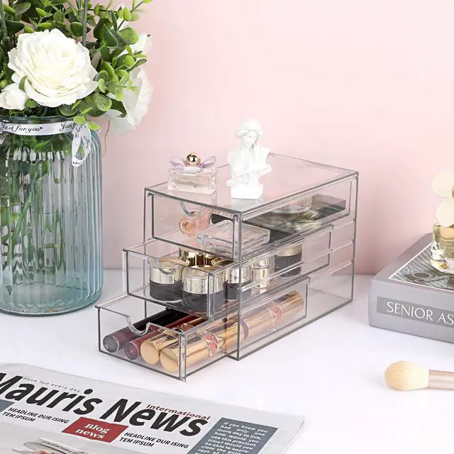 Alt view image 4 of 7 - 3 Drawers Acrylic Drawer Organizer Clear Desktop Organizer for Hair Accessories Jewelry Stationery Office Supplies Acrylic Drawer Storage Box for Vanity Bathroom Closet