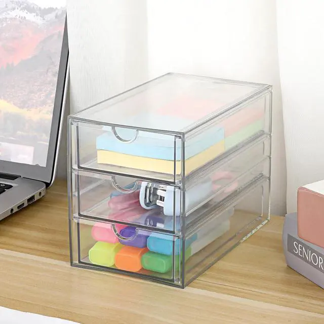 Alt view image 2 of 7 - 3 Drawers Acrylic Drawer Organizer Clear Desktop Organizer for Hair Accessories Jewelry Stationery Office Supplies Acrylic Drawer Storage Box for Vanity Bathroom Closet