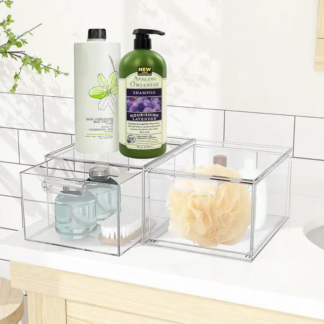 Alt view image 6 of 7 - 3 Pack Stackable Makeup Organizer and Storage, Acrylic OrganizersClear Plastic Storage Drawer with Handles for Vanity, Undersink, Kitchen Cabinets, Pantry