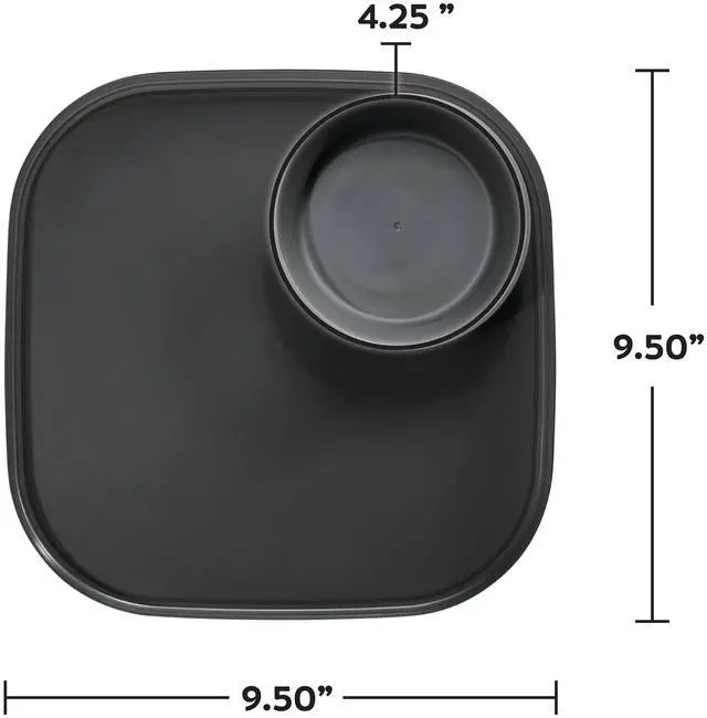 Alt view image 6 of 6 - Dipware Reusable Dining Plate/Serving Tray for Appetizers and Snacks, Food-Safe Appetizer Serving Platter with Removable Dip Bowl, Midnight