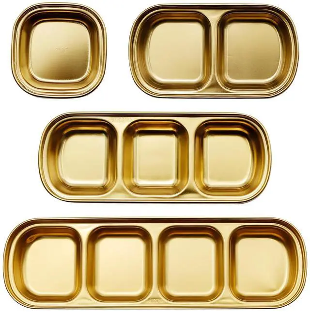 Alt view image 2 of 7 - 4 Pcs Stainless Steel Sauce Dish, Divided Dipping Plates, Divided Seasoning Sauce Dip Bowl, 1/2/3/4 Compartment Sauce Vinegar Seasoning Dishes, Vinegar Soy Spice Condiment Tray for Home