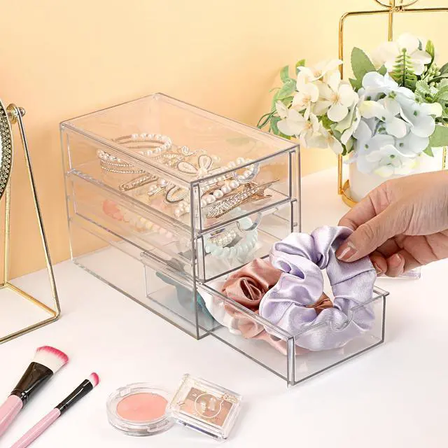 Alt view image 7 of 7 - 3 Drawers Acrylic Drawer Organizer Clear Desktop Organizer for Hair Accessories Jewelry Stationery Office Supplies Acrylic Drawer Storage Box for Vanity Bathroom Closet