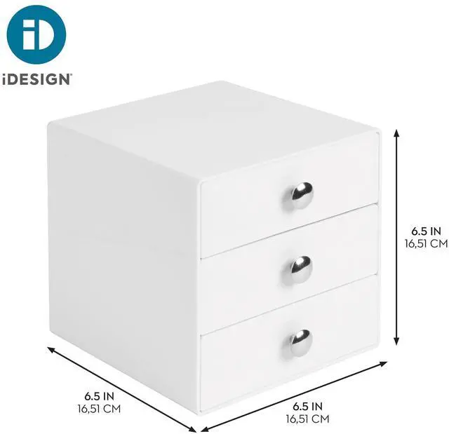 Alt view image 2 of 6 - 3-Drawer Plastic Vanity Organizer, Compact Storage Organization Drawers Set for Cosmetics, Dental Supplies, Hair Care, Bathroom, Dorm, Desk, Countertop, Office, 6.5" x 6.5" x 6.5", White