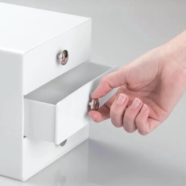 Alt view image 5 of 6 - 3-Drawer Plastic Vanity Organizer, Compact Storage Organization Drawers Set for Cosmetics, Dental Supplies, Hair Care, Bathroom, Dorm, Desk, Countertop, Office, 6.5" x 6.5" x 6.5", White