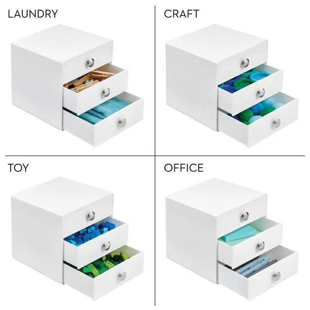 Alt view image 4 of 6 - 3-Drawer Plastic Vanity Organizer, Compact Storage Organization Drawers Set for Cosmetics, Dental Supplies, Hair Care, Bathroom, Dorm, Desk, Countertop, Office, 6.5" x 6.5" x 6.5", White