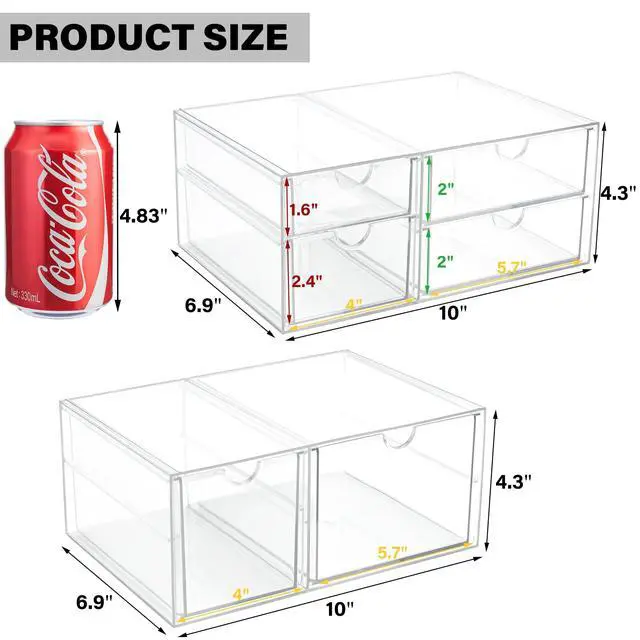 Alt view image 3 of 7 - Acrylic Makeup Organizer Clear Storage Drawer with 6 Small Drawers