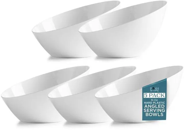 Main image of - White Plastic Serving Bowls for Party Angled Bowls Disposable Chip Bowls Candy Bowls for Party Table Salad and Fruit Bowls for Wedding Serving Bowls - White, 8 OZ, 5 Pack