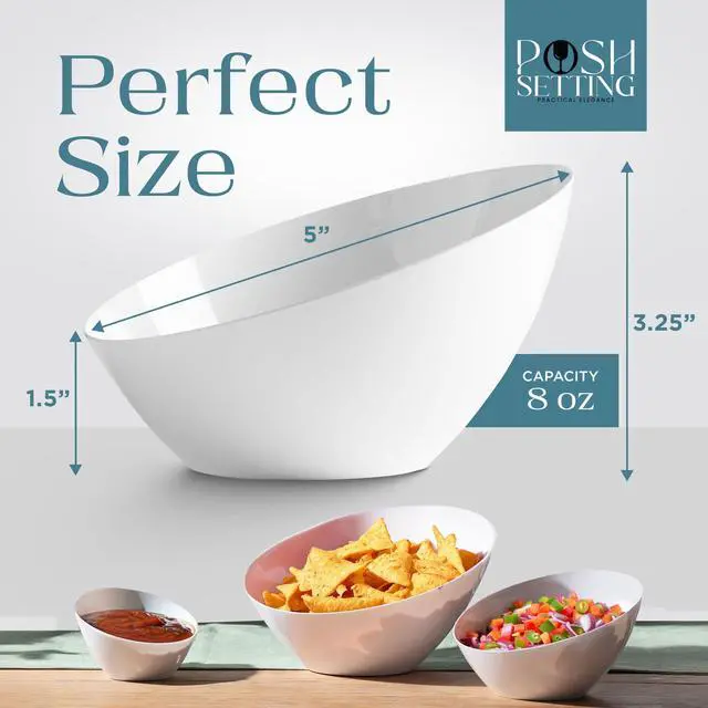 Alt view image 4 of 7 - - White Plastic Serving Bowls for Party Angled Bowls Disposable Chip Bowls Candy Bowls for Party Table Salad and Fruit Bowls for Wedding Serving Bowls - White, 8 OZ, 5 Pack