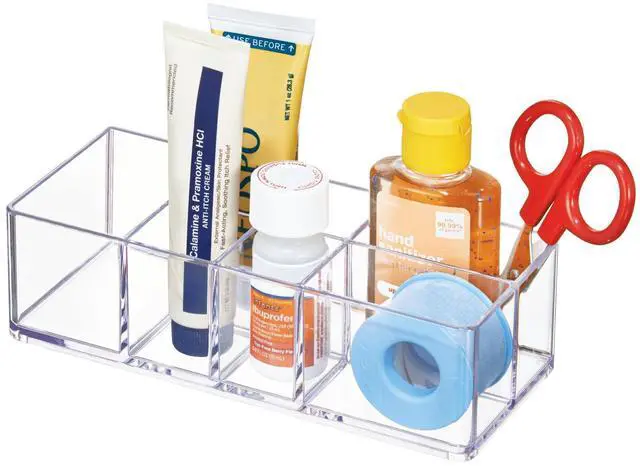 Main image of Divided Bathroom Vanity Organizer, 7" x 3" x 2", Set of 2Clear