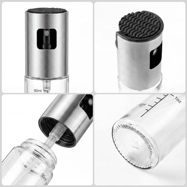 Alt view image 6 of 7 - 4 Pack 100ml Glass Olive Oil Sprayer with Scale & 4 Label Stickers, Refillable Fine Mist Oil Dispenser for Air Fryer, Salad, Baking, Grilling, Frying