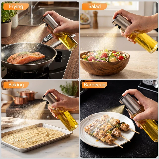 Alt view image 5 of 7 - 4 Pack 100ml Glass Olive Oil Sprayer with Scale & 4 Label Stickers, Refillable Fine Mist Oil Dispenser for Air Fryer, Salad, Baking, Grilling, Frying