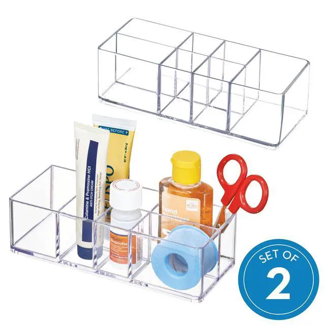 Alt view image 2 of 6 - Divided Bathroom Vanity Organizer, 7" x 3" x 2", Set of 2Clear