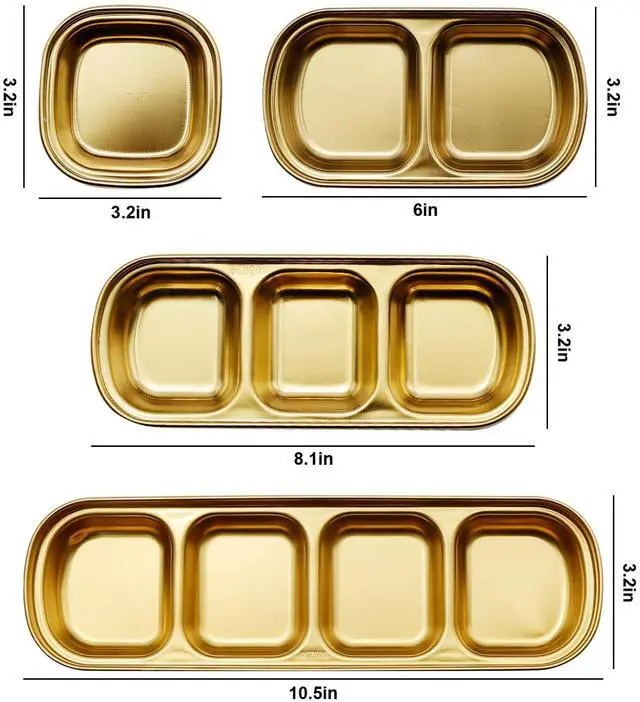 Alt view image 3 of 7 - 4 Pcs Stainless Steel Sauce Dish, Divided Dipping Plates, Divided Seasoning Sauce Dip Bowl, 1/2/3/4 Compartment Sauce Vinegar Seasoning Dishes, Vinegar Soy Spice Condiment Tray for Home