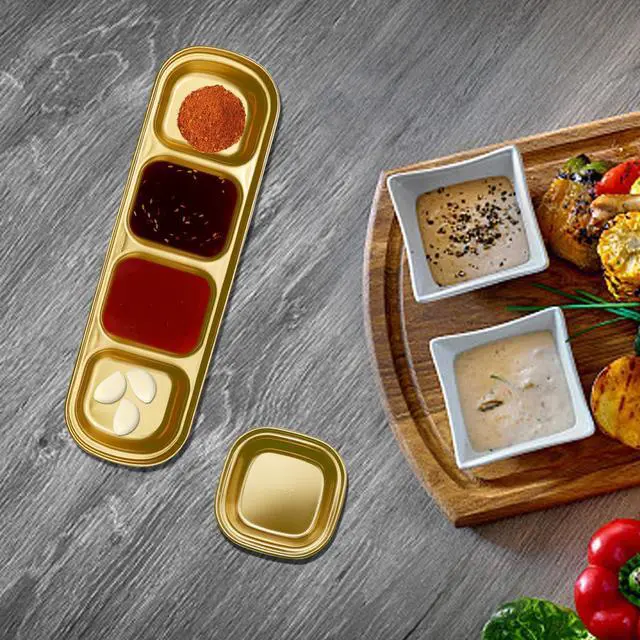 Alt view image 4 of 7 - 4 Pcs Stainless Steel Sauce Dish, Divided Dipping Plates, Divided Seasoning Sauce Dip Bowl, 1/2/3/4 Compartment Sauce Vinegar Seasoning Dishes, Vinegar Soy Spice Condiment Tray for Home