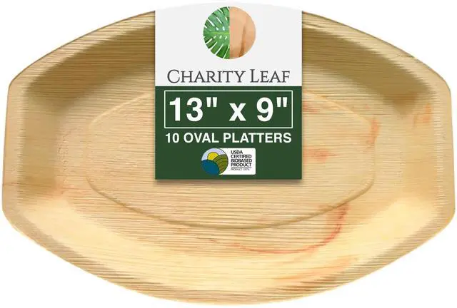 Main image of Disposable Palm Leaf 13" x 9" Trays (10 pieces) Bamboo Like Serving Platters, Disposable Boards, Eco-Friendly Dinnerware For Weddings, Catering, Events