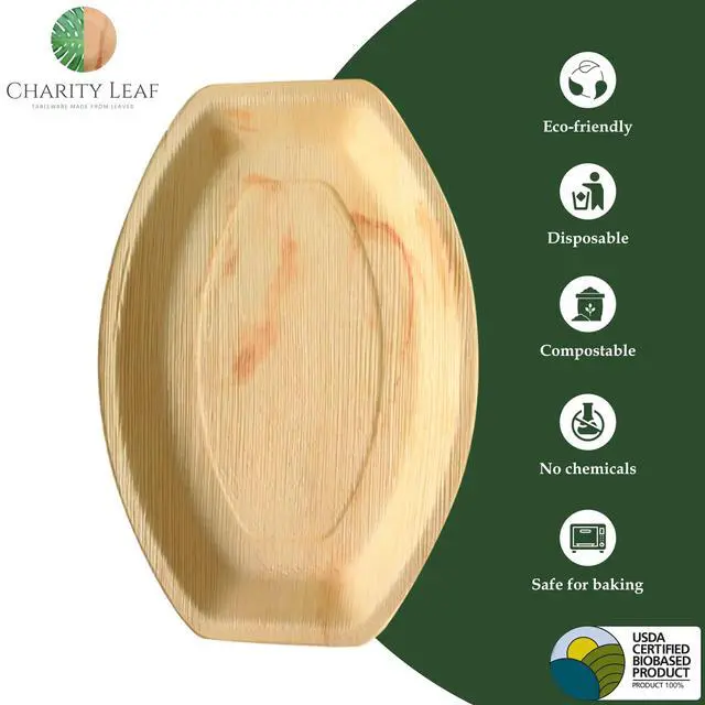 Alt view image 4 of 7 - Disposable Palm Leaf 13" x 9" Trays (10 pieces) Bamboo Like Serving Platters, Disposable Boards, Eco-Friendly Dinnerware For Weddings, Catering, Events
