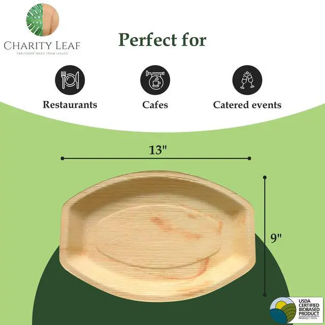 Alt view image 5 of 7 - Disposable Palm Leaf 13" x 9" Trays (10 pieces) Bamboo Like Serving Platters, Disposable Boards, Eco-Friendly Dinnerware For Weddings, Catering, Events