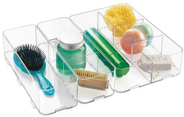 Alt view image 4 of 7 - Clarity Bathroom Interlocking Drawer Organizer for Cosmetics, Beauty Products, Hair Accessories - Extra Large, Clear 12-inch x 4-inch x 3-inch