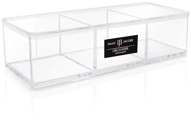 Main image of Clear Acrylic 3 Section Organizer- Three Compartment Drawer Tray and Storage Solution for Office, Bathroom, Kitchen, Supplies, and More (Clear)